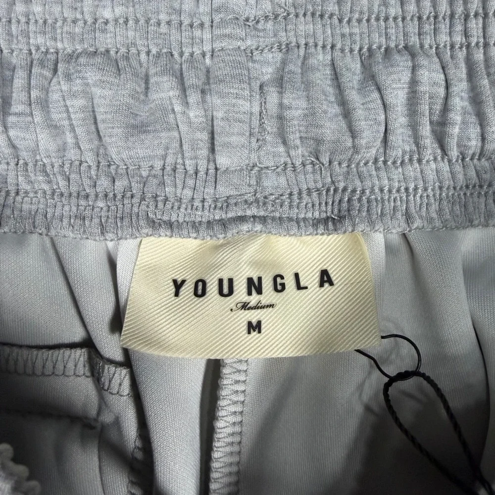 YoungLA 8001 Heather Gray Wide Leg Sweatpants Mens Medium Gothic Logo NWT